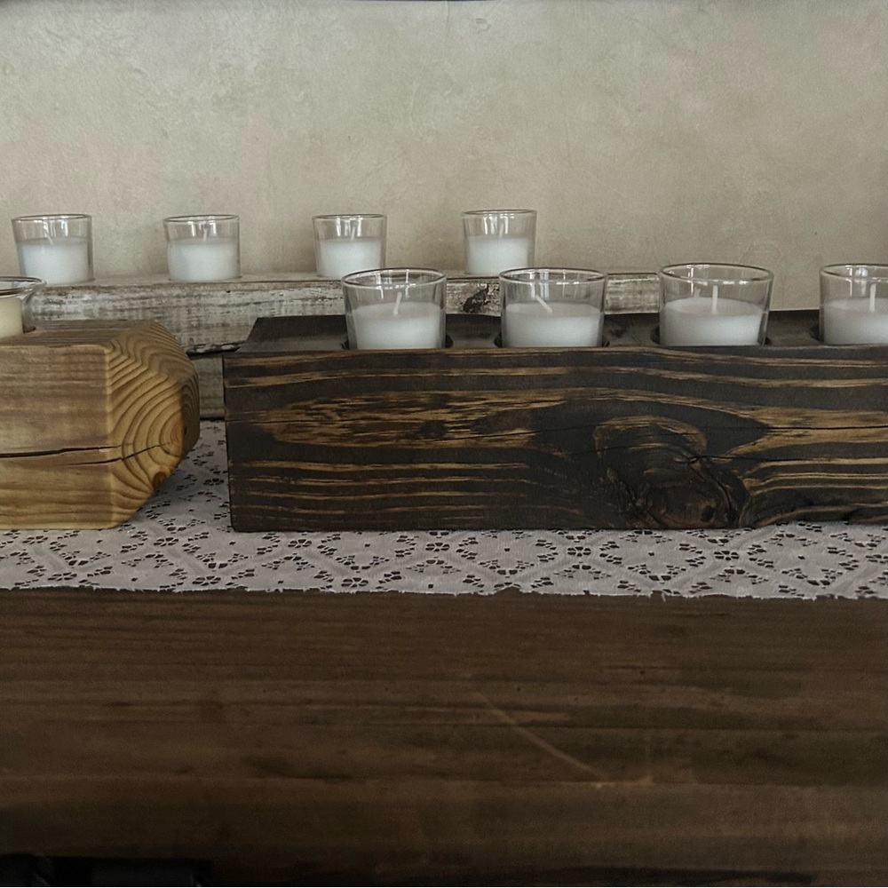 Rustic Wooden Candle Holder Set - White paint candle holder only